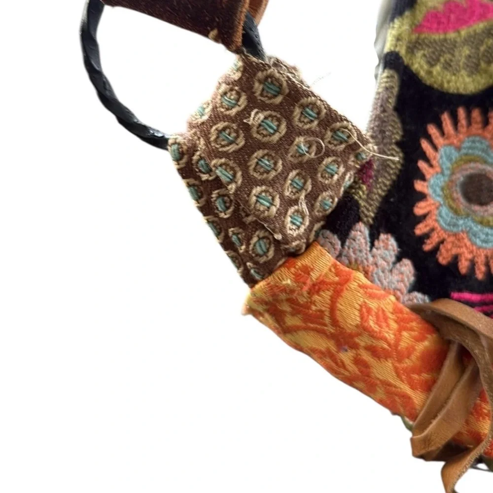Vivie Borsetta Embroidered Fringe Crossbody Bag Boho Western Hippie